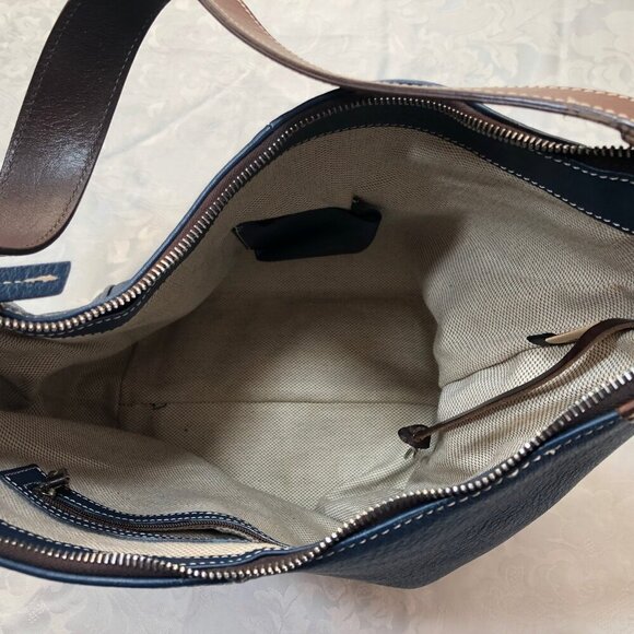 Dooney & Bourke Navy Blue Pebbled Leather Round Logo Zipper Hobo Shoulder Bag - Picture 6 of 12